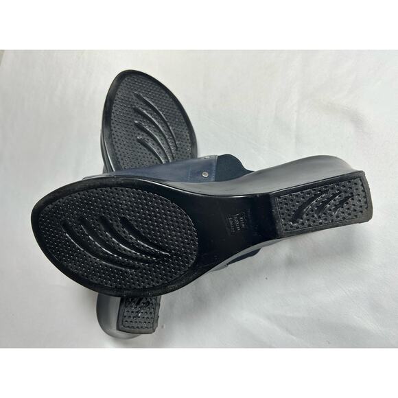 Duck Head navy blue Leather Wedge Heel Slip On Mules Open Toe Shoes Womens Sz 10 - Picture 5 of 8